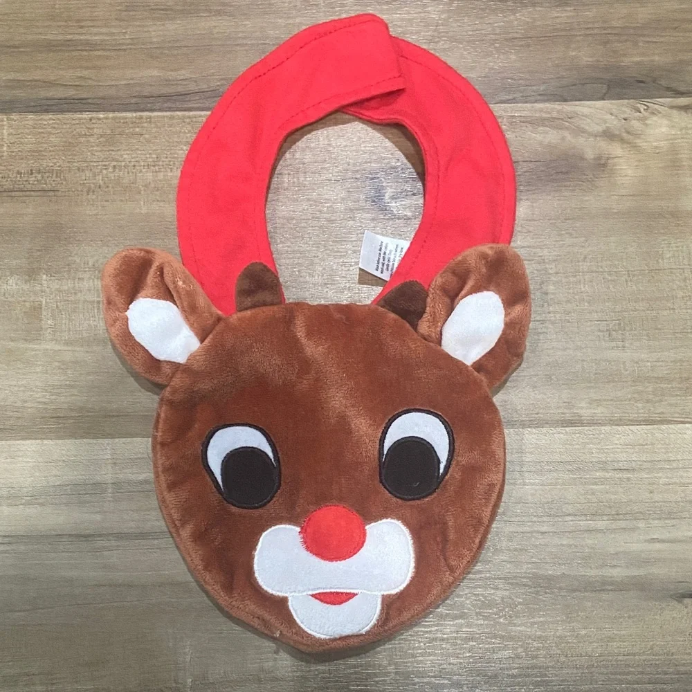 Rudolph Plush Kids Bib - Red and Brown